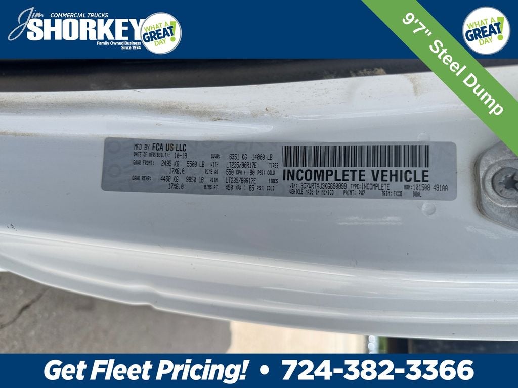 2019 RAM 3500 Tradesman DRW 4x4 / 6.4L Hemi V8 / 9'7" Steel Dump